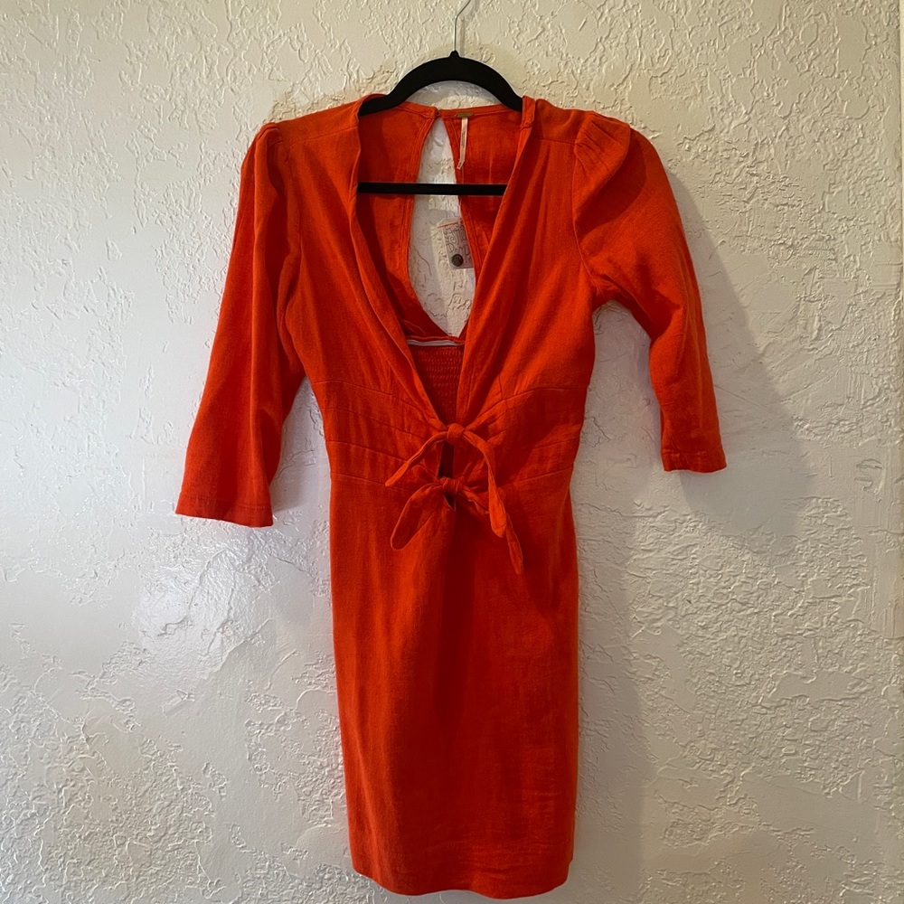 Free People Red Mini Dress with Front Tie - Picture 4 of 6